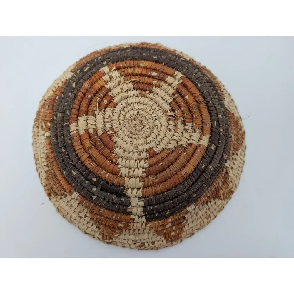 Vintage Handwoven Native American Southwest Coil Basket Star Pattern Bowl